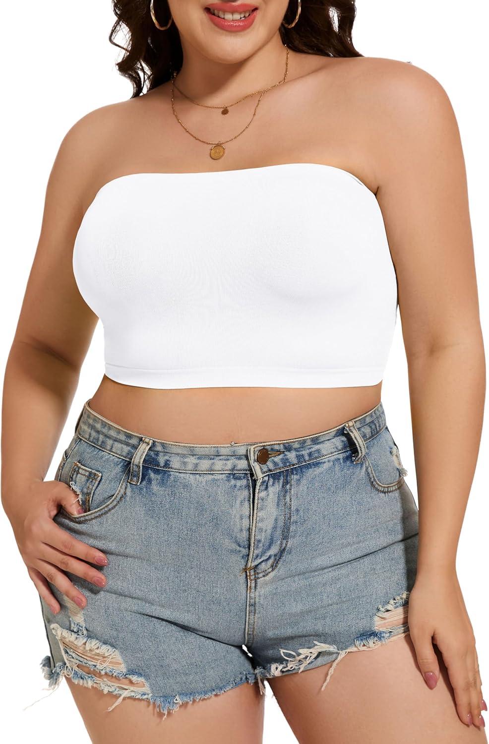 imageWomens Tube Tops Summer Bandeau Casual Crop Top Going Out Strapless Tank Basic Short Shirt3 Pieces White neon Pink azure Blue