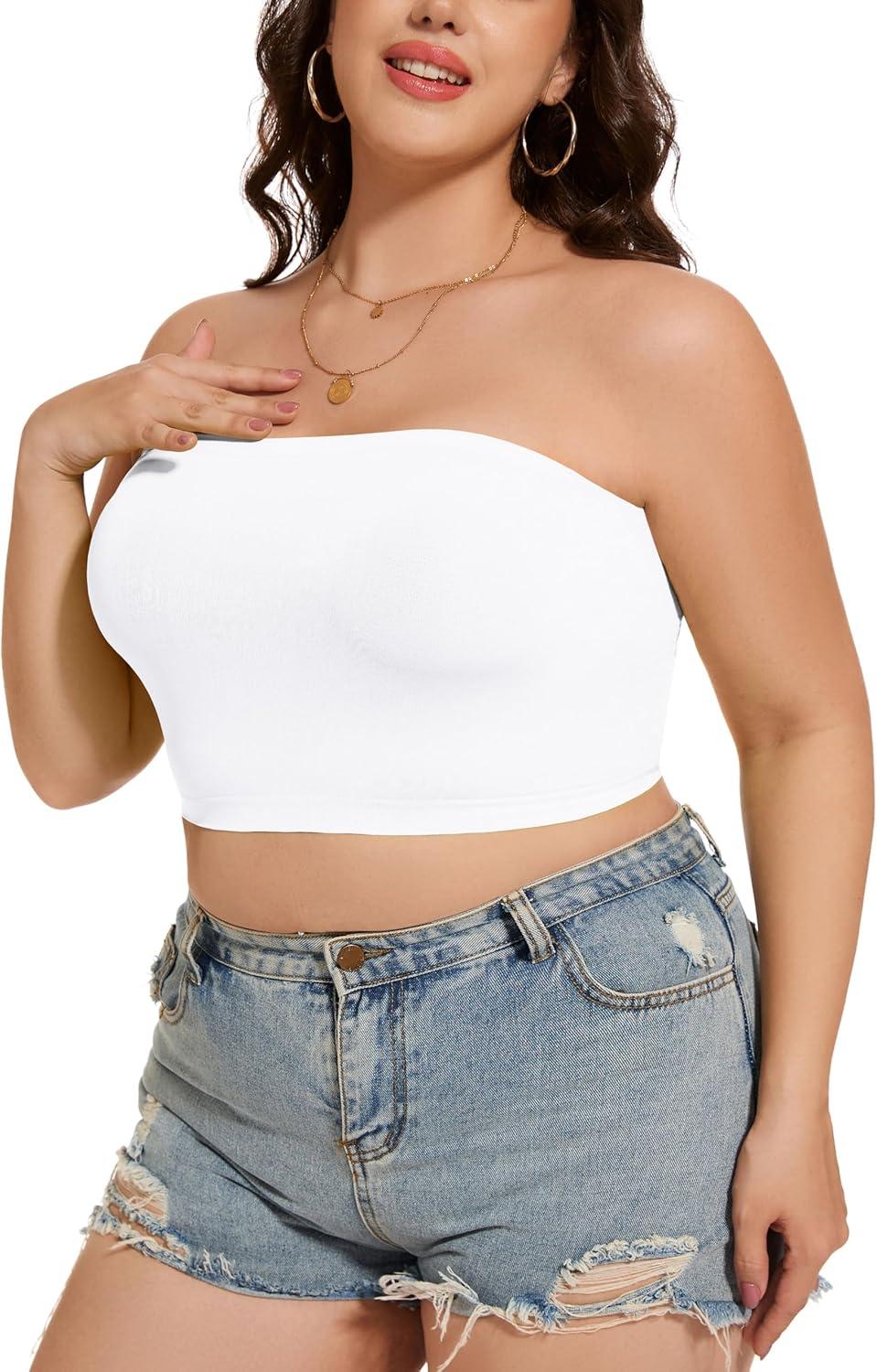 imageWomens Tube Tops Summer Bandeau Casual Crop Top Going Out Strapless Tank Basic Short Shirt3 Pieces White neon Pink azure Blue