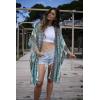 imageWomens Kimono Swimsuit Coverups Summer Beach Casual Loose Cardigans for SwimwearBlue Stripe Ethnic Print