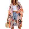 imageWomens Kimono Swimsuit Coverups Summer Beach Casual Loose Cardigans for SwimwearPink Flower