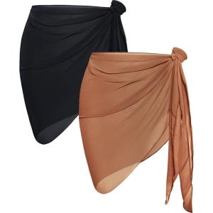 imageCHICGAL 2 Pieces Women Beach Sarong Bathing Suit Wrap Skirt Sheer Bikini Swimsuit Cover Ups for SwimwearBlack Brown