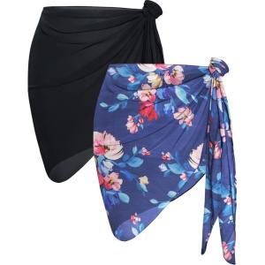 imageCHICGAL 2 Pieces Women Beach Sarong Bathing Suit Wrap Skirt Sheer Bikini Swimsuit Cover Ups for SwimwearBlack and Pink Navy Blue