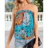 imageCHICGAL Womens Tube Tops Summer Casual Bandeau Tank Casual Strapless Blouse Off The Shoulder Tunic ShirtsBlue Floral