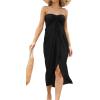 imageWomens Beach Dress Summer Maxi Sundress Strapless Hawaiian Cover Ups Asymmetrical Wrap DressesA Solid Black