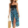 imageWomens Beach Dress Summer Maxi Sundress Strapless Hawaiian Cover Ups Asymmetrical Wrap DressesBlack and Blue Turquoise