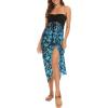 imageWomens Beach Dress Summer Maxi Sundress Strapless Hawaiian Cover Ups Asymmetrical Wrap DressesBlack and Blue Turquoise