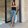imageWomens Beach Dress Summer Maxi Sundress Strapless Hawaiian Cover Ups Asymmetrical Wrap DressesBlack and Lightblue