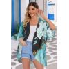 imageWomens Floral Print Puff Sleeve Kimono Cardigan Loose Cover Up Casual Blouse TopsBlue Dark Floral