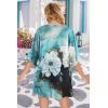 imageWomens Floral Print Puff Sleeve Kimono Cardigan Loose Cover Up Casual Blouse TopsBlue Dark Floral