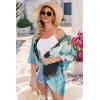 imageWomens Floral Print Puff Sleeve Kimono Cardigan Loose Cover Up Casual Blouse TopsBlue Dark Floral