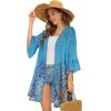 imageWomens Kimono Cardigans Floral Chiffon Loose Open Front Casual Summer TopsBlue Green Flowers