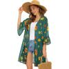 imageWomens Kimono Cardigans Floral Chiffon Loose Open Front Casual Summer TopsOrange Green Floral