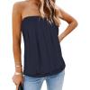 imageCHICGAL Womens Tube Tops Summer Casual Bandeau Tank Casual Strapless Blouse Off The Shoulder Tunic ShirtsB Solid Navy