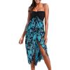 imageWomens Beach Dress Summer Maxi Sundress Strapless Hawaiian Cover Ups Asymmetrical Wrap DressesBlack and Blue Turquoise