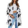 imageWomens Kimono Cardigans Floral Chiffon Loose Open Front Casual Summer TopsWhite Hawaii Tree