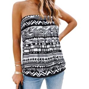 imageCHICGAL Womens Tube Tops Summer Casual Bandeau Tank Casual Strapless Blouse Off The Shoulder Tunic ShirtsBoho Black White