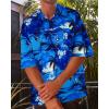 imageMens Hawaiian Shirt Short Sleeve Summer Beach Casual Tops Button Down T Shirts with PocketBlue Palm Tree