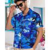 imageMens Hawaiian Shirt Short Sleeve Summer Beach Casual Tops Button Down T Shirts with PocketBlue Palm Tree