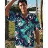 imageMens Hawaiian Shirt Short Sleeve Summer Beach Casual Tops Button Down T Shirts with PocketGreen Flamingo
