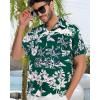 imageMens Hawaiian Shirt Short Sleeve Summer Beach Casual Tops Button Down T Shirts with PocketGreen Flower Leaf