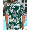 imageMens Hawaiian Shirt Short Sleeve Summer Beach Casual Tops Button Down T Shirts with PocketGreen Flower Leaf