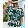 imageMens Hawaiian Shirt Short Sleeve Summer Beach Casual Tops Button Down T Shirts with PocketGreen Flower Leaf