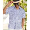 imageMens Hawaiian Shirt Short Sleeve Summer Beach Casual Tops Button Down T Shirts with PocketGrey Print Palm Leaf