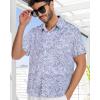imageMens Hawaiian Shirt Short Sleeve Summer Beach Casual Tops Button Down T Shirts with PocketGrey Print Palm Leaf