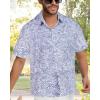 imageMens Hawaiian Shirt Short Sleeve Summer Beach Casual Tops Button Down T Shirts with PocketGrey Print Palm Leaf