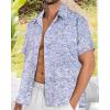 imageMens Hawaiian Shirt Short Sleeve Summer Beach Casual Tops Button Down T Shirts with PocketGrey Print Palm Leaf