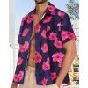 imageMens Hawaiian Shirt Short Sleeve Summer Beach Casual Tops Button Down T Shirts with PocketPink Navy Floral