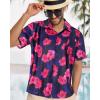 imageMens Hawaiian Shirt Short Sleeve Summer Beach Casual Tops Button Down T Shirts with PocketPink Navy Floral