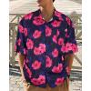 imageMens Hawaiian Shirt Short Sleeve Summer Beach Casual Tops Button Down T Shirts with PocketPink Navy Floral