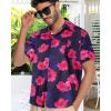 imageMens Hawaiian Shirt Short Sleeve Summer Beach Casual Tops Button Down T Shirts with PocketPink Navy Floral