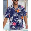 imageMens Hawaiian Shirt Short Sleeve Summer Beach Casual Tops Button Down T Shirts with PocketPink Orange Flower