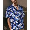 imageMens Hawaiian Shirt Short Sleeve Summer Beach Casual Tops Button Down T Shirts with PocketWhite Navy Floral