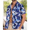 imageMens Hawaiian Shirt Short Sleeve Summer Beach Casual Tops Button Down T Shirts with PocketWhite Navy Floral