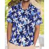 imageMens Hawaiian Shirt Short Sleeve Summer Beach Casual Tops Button Down T Shirts with PocketWhite Navy Floral