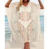 imageWomens Lace Bathing Suit Cover Up V Neck Beach Coverup Summer Swim Coverups Loose Bikini Beach DressBeige