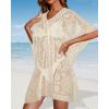 imageWomens Lace Bathing Suit Cover Up V Neck Beach Coverup Summer Swim Coverups Loose Bikini Beach DressBeige