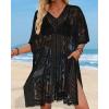 imageWomens Lace Bathing Suit Cover Up V Neck Beach Coverup Summer Swim Coverups Loose Bikini Beach DressBlack