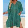 imageWomens Lace Bathing Suit Cover Up V Neck Beach Coverup Summer Swim Coverups Loose Bikini Beach DressGreen