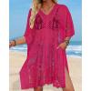 imageWomens Lace Bathing Suit Cover Up V Neck Beach Coverup Summer Swim Coverups Loose Bikini Beach DressPink