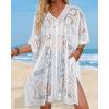 imageWomens Lace Bathing Suit Cover Up V Neck Beach Coverup Summer Swim Coverups Loose Bikini Beach DressWhite