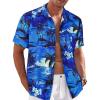 imageMens Hawaiian Shirt Short Sleeve Summer Beach Casual Tops Button Down T Shirts with PocketBlue Palm Tree