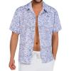 imageMens Hawaiian Shirt Short Sleeve Summer Beach Casual Tops Button Down T Shirts with PocketGrey Print Palm Leaf