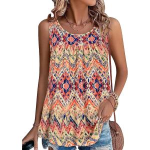 imageCHICGAL Womens Summer Tank Tops Sleeveless T Shirt Casual Loose Fit Tunic BlousesA Orange Ethnic