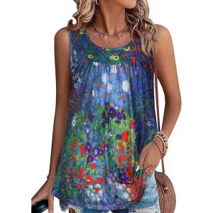 imageCHICGAL Womens Summer Tank Tops Sleeveless T Shirt Casual Loose Fit Tunic BlousesBlue Floroal Bush