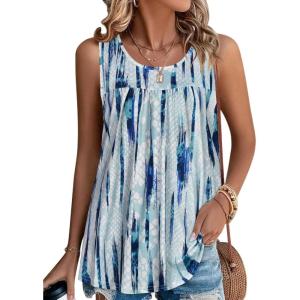 imageCHICGAL Womens Summer Tank Tops Sleeveless T Shirt Casual Loose Fit Tunic BlousesBlue Line White