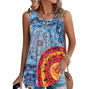 imageCHICGAL Womens Summer Tank Tops Sleeveless T Shirt Casual Loose Fit Tunic BlousesBlue Red Print